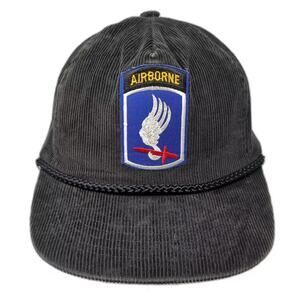 H.M.I. 5 Panel Hat Black OS Corduroy Airborne 173rd Brigade Snapback Patch Rope